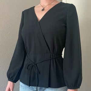 J Crew navy faux wrap top 6T, business casual EUC